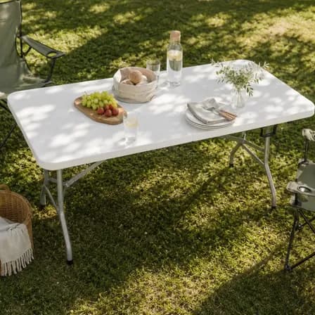 Mesa Plegable Picnic Para Jardin Exterior 180x74 Cm Calidad Superior Material 100 % Virgen Camping Portatil Picnic Unica Blanca En El Mercado