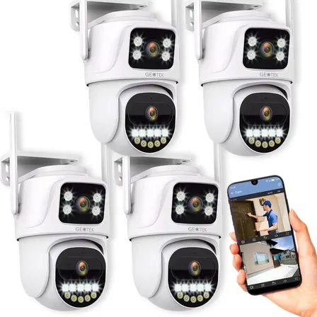 Kit 4 Camaras Seguridad Geotek 6mp Ip Wifi Domo Doble Lente Exterior Vision Nocturna Inteligente Deteccion Movimiento Motorizada