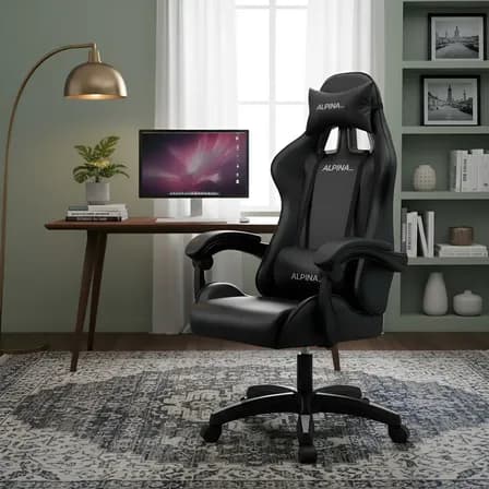 Silla Gamer Alpina Ergonómica Giratoria Reclinable ft-088 Color Negro Material del tapizado Cuero sintético