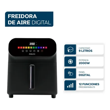Freidora De Aire Philco Fr259ph 2000w 9 L 12 Programas De Cocción Negro