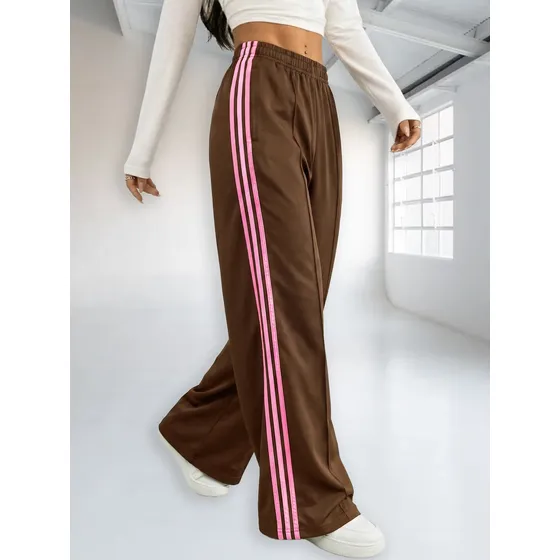 Pantalón Palazo Jogging Mujer 3 Rayas Tendencia Bota Ancha