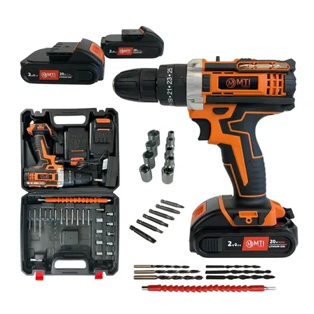 Taladro Atornillador Percutor Mti 2 Baterias Facil Transporte 20v Inalámbrico Portátil Alta Potencia Naranja