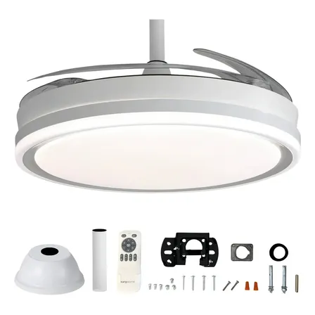 Ventilador De Techo Kanji Retráctil Blanco 4 Aspas 6 Velocidades Reversa Timer Control Remoto 65 Watts.
