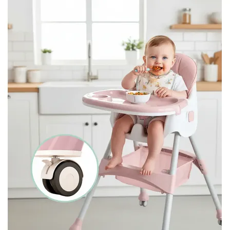 Silla De Comer Baby Pops Baby 2 En 1 Plegable Altura Regulable Rosa