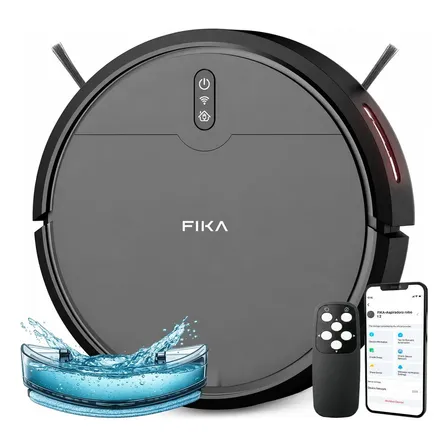 Aspiradora Robot Trapeadora Fika Limpieza SENSE Antichoque Con App Wifi Color Negro