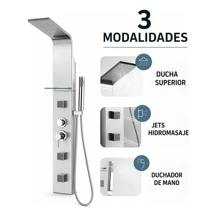Columna Ducha Escocesa Novohome 3 Jets Con Hidromasaje Duchador De Mano Color Acero Inoxidable