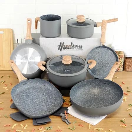 Bateria Cocina Hudson Ceramica Antiadherente Granito 9 Pz