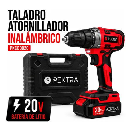 Taladro Atornillador 20v 10mm Luz Led Pektra + Maletín de Transporte